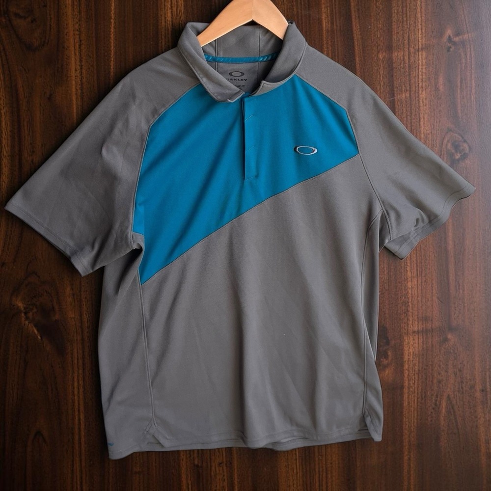 Oakley Polo Shirt Mens XL X-Large Blue Gray Colorblock Regular Fit Golf 29185